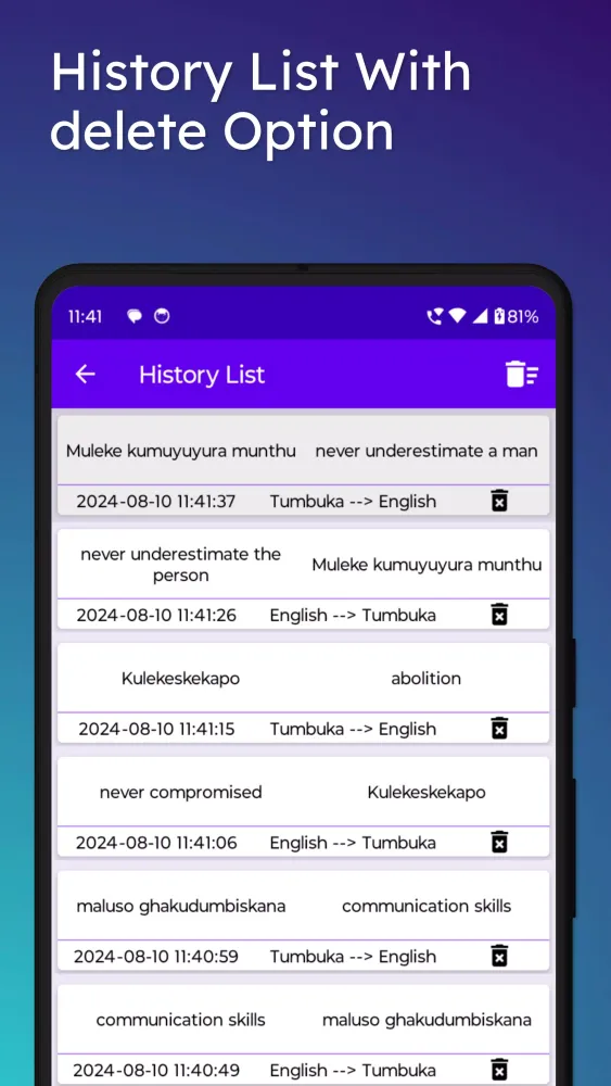 Zrzuty ekranu English To Tumbuka Translator