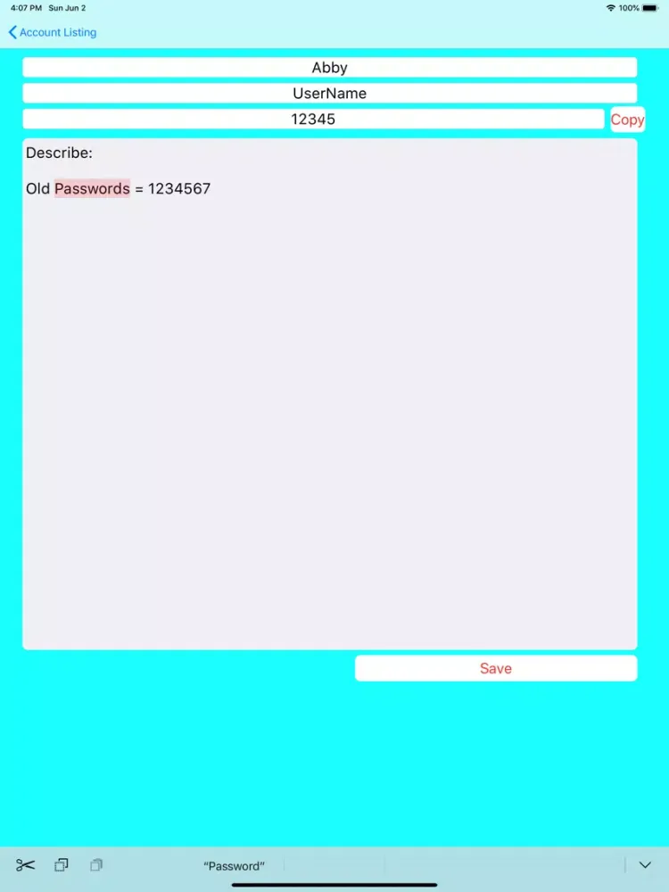 Passwords Easy Lite iPad 應用截圖