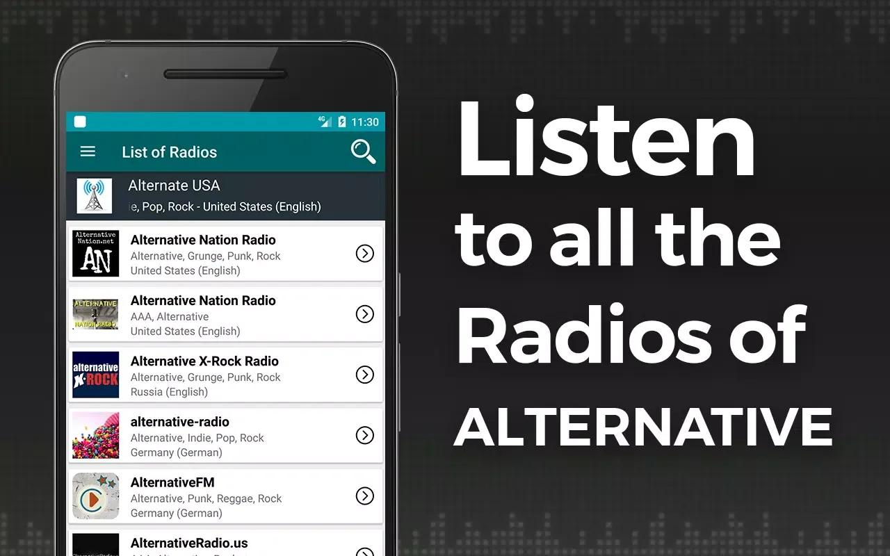 Capturas de tela do Alternative Music Radio