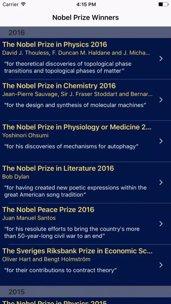 Capturas de tela do Nobel Prize Winners