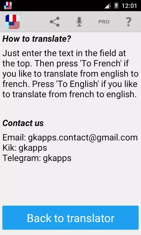 Zrzuty ekranu French English Translator