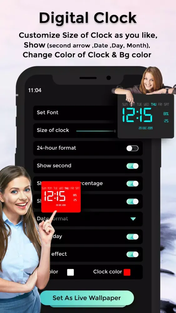 Ảnh chụp màn hình của Digital Live Clock wallpaper