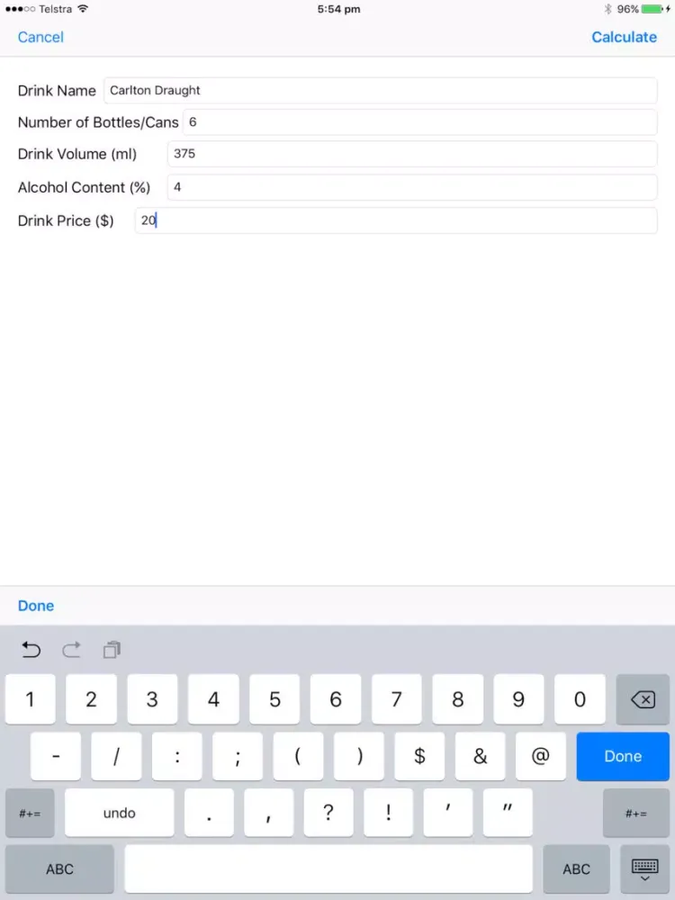 Capturas de tela do AlcCalc iPad 