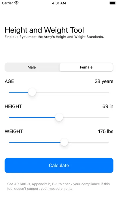 Zrzuty ekranu Height and Weight Tool