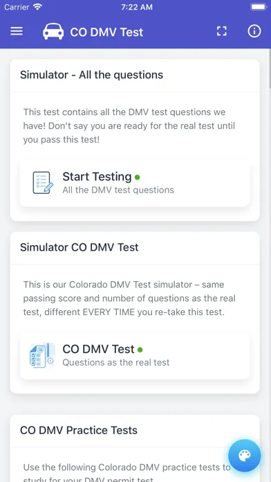 Tangkapan layar Colorado DMV Permit Test