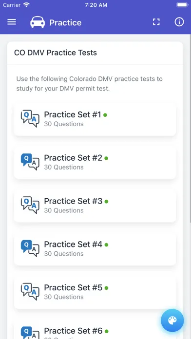 Tangkapan layar Colorado DMV Permit Test