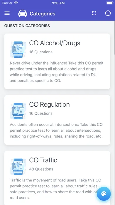 Tangkapan layar Colorado DMV Permit Test