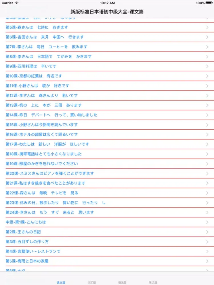Capturas de tela do 新版标准日本语初中级大全 iPad 