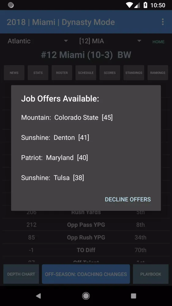 College Football Coach: Career Screenshots