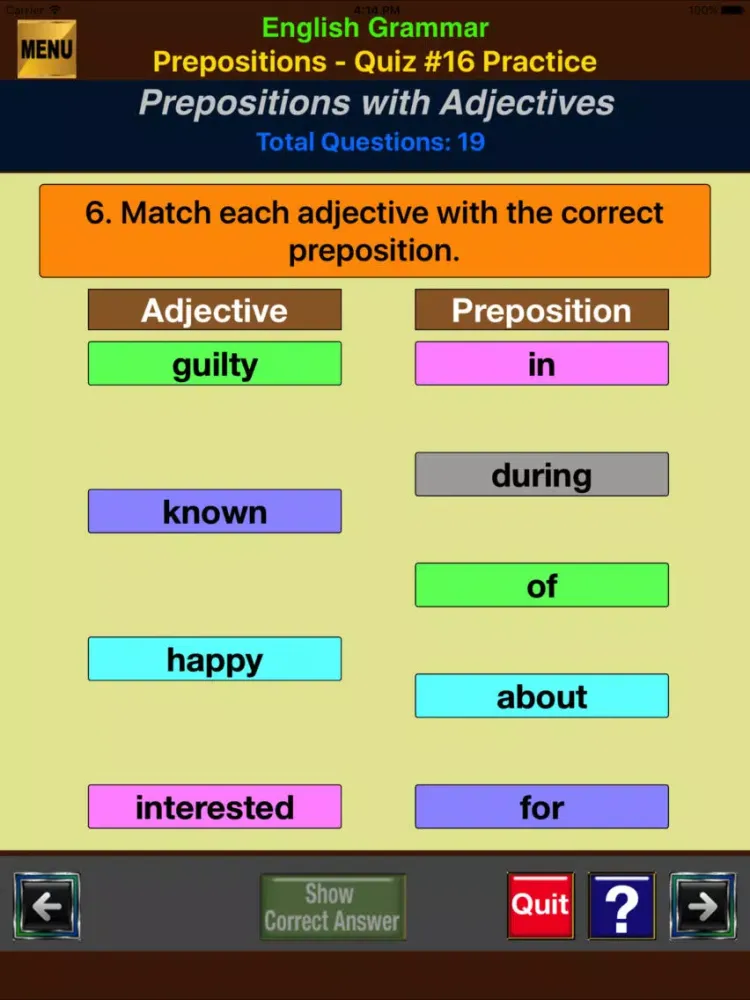 Скриншоты easyLearn Prepositions in English Grammar iPad 