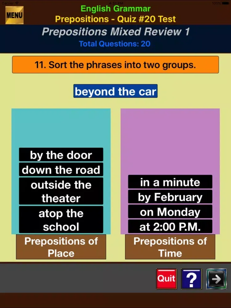 Скриншоты easyLearn Prepositions in English Grammar iPad 