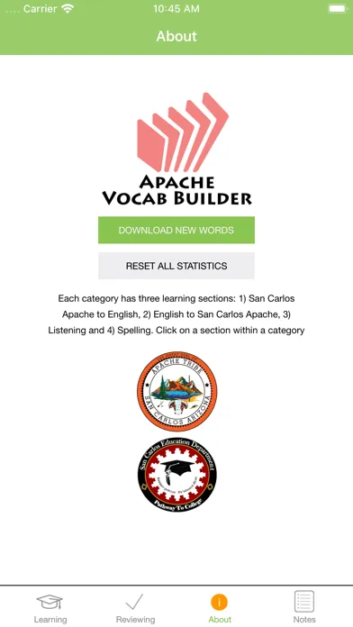 Ảnh chụp màn hình của SanCarlos Apache Vocab Builder