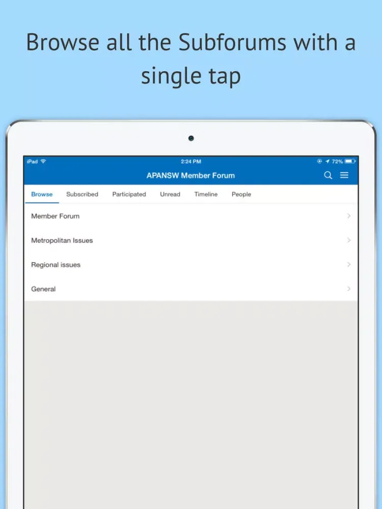 Tangkapan skrin APA(NSW) Member Forum iPad 