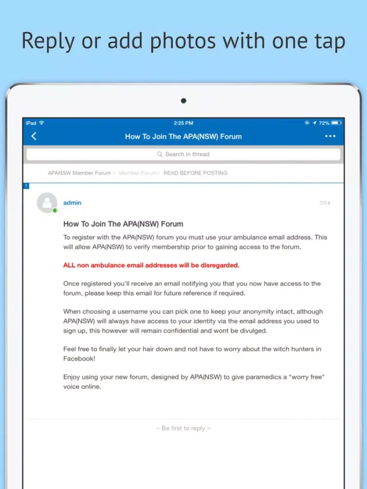 Tangkapan skrin APA(NSW) Member Forum iPad 