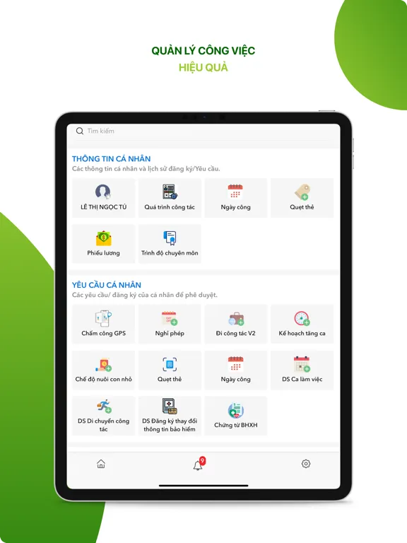 Tangkapan layar VnResource HRM EX Portal iPad 