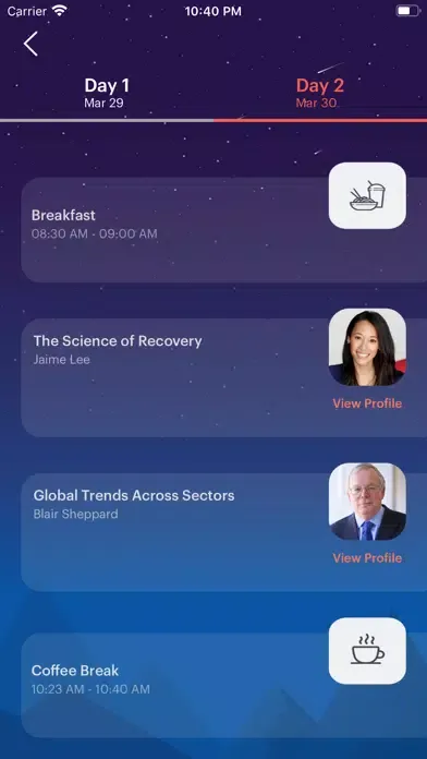 Capturas de tela do True North conference