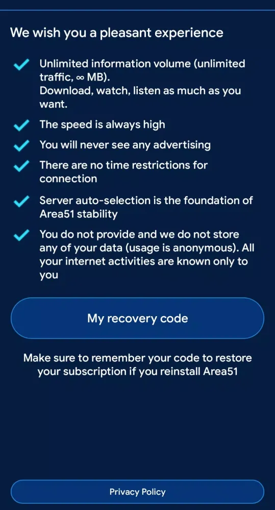 Ảnh chụp màn hình của VPN Area 51 Unblock internet