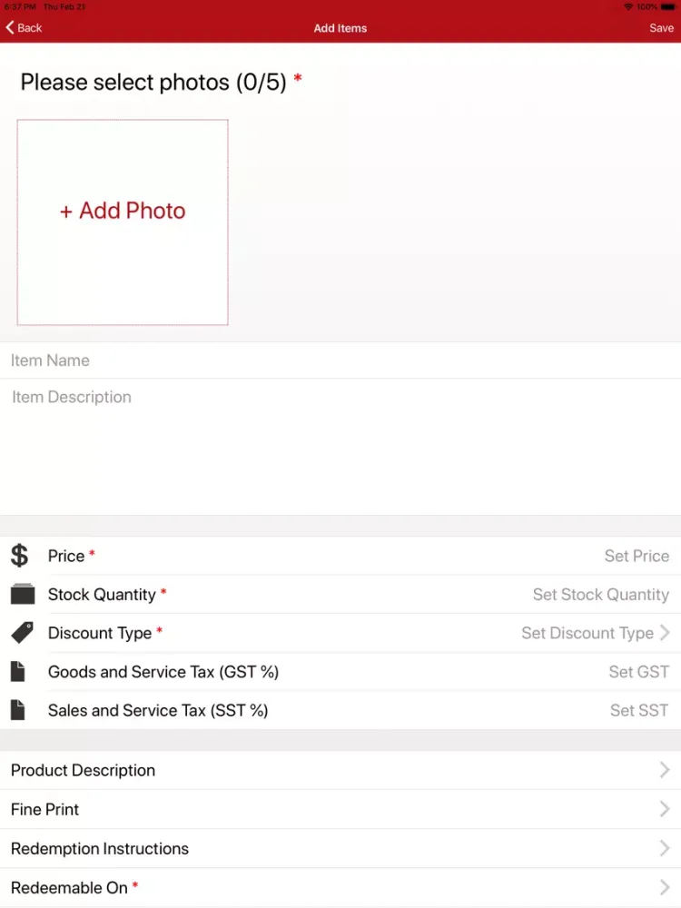 Ảnh chụp màn hình của HiM Merchant iPad 