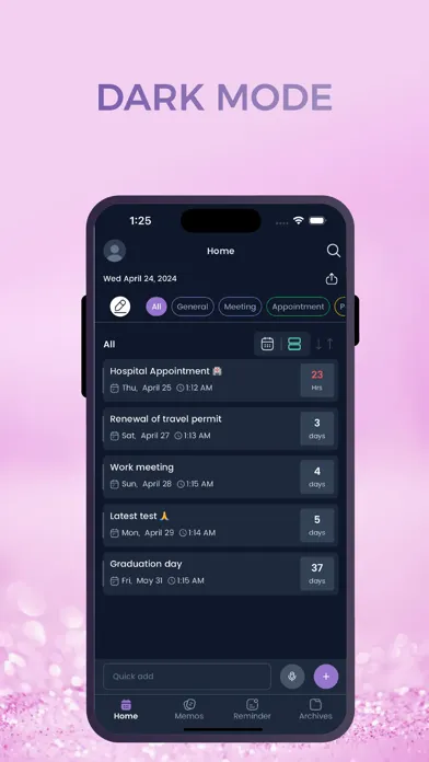 Capturas de tela do My Events & Tasks
