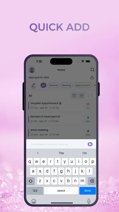 Capturas de tela do My Events & Tasks