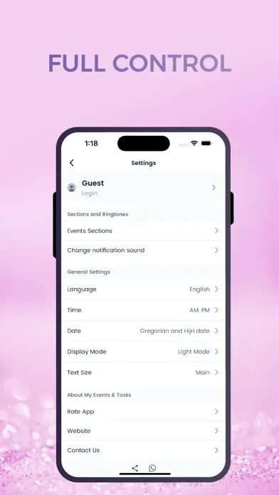 Capturas de tela do My Events & Tasks