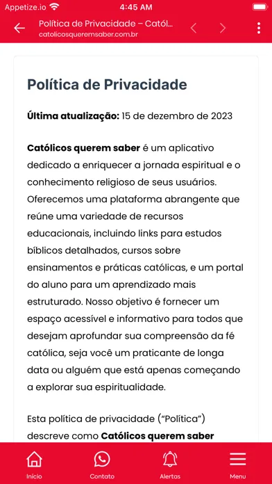 Capturas de tela do Catolicos Querem Saber