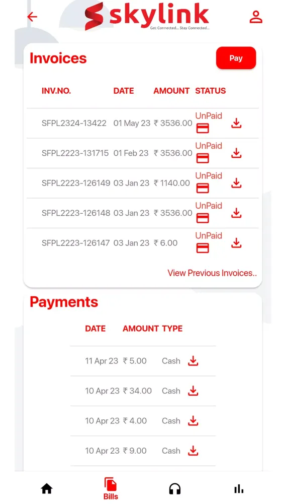 Skylink Customer Portal 스크린샷