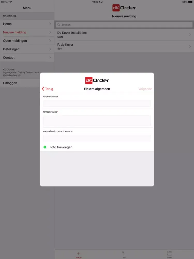 Tangkapan layar DK Order iPad 