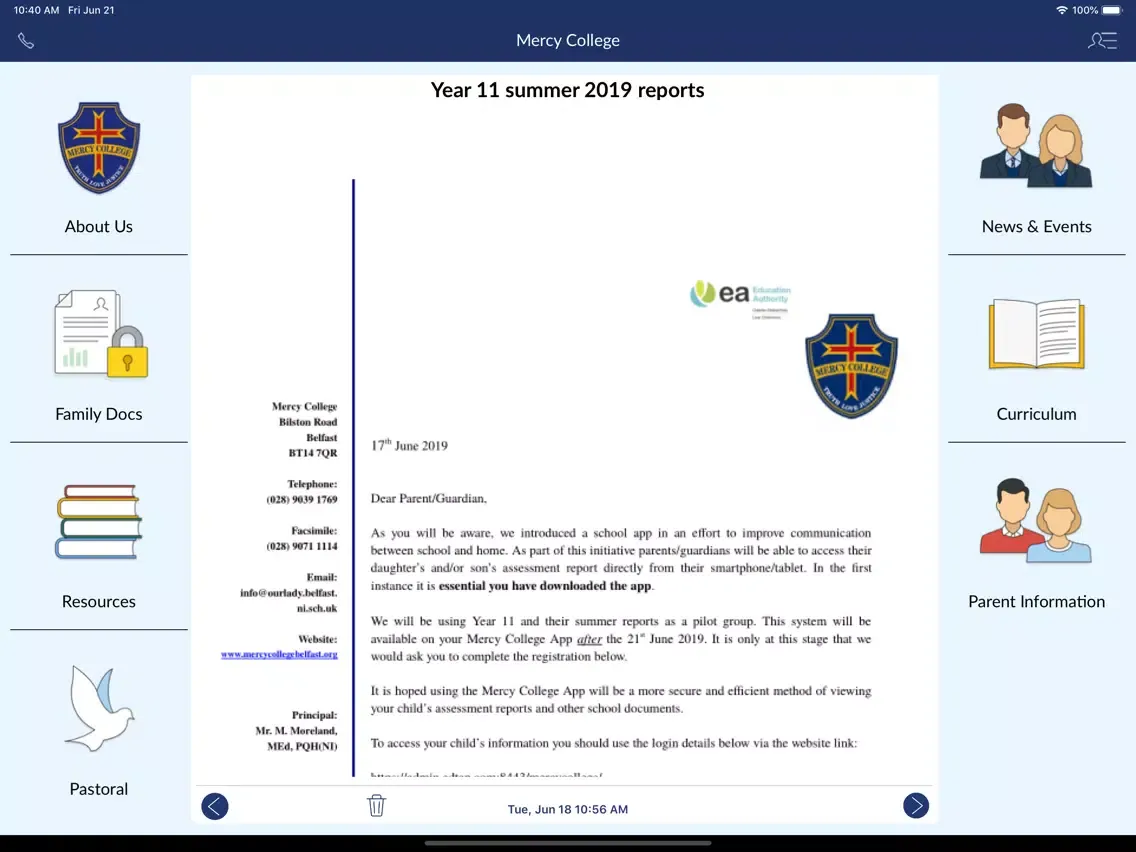 Ảnh chụp màn hình của Mercy College Belfast iPad 