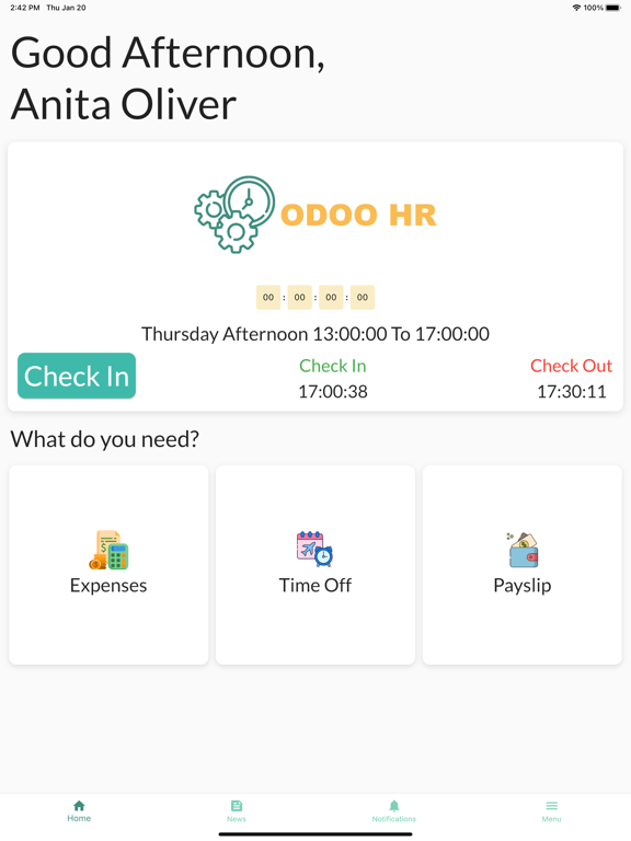 Tangkapan skrin Odoo-HR iPad 