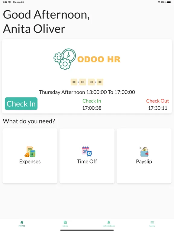 Tangkapan layar Odoo-HR iPad 