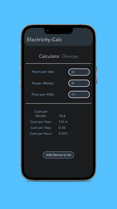Tangkapan layar Pro ElectricityCost Calculator