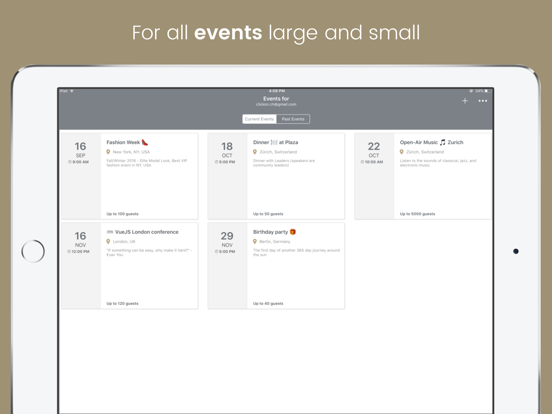 Capturas de pantalla de Eventor.app | Guest List iPad 