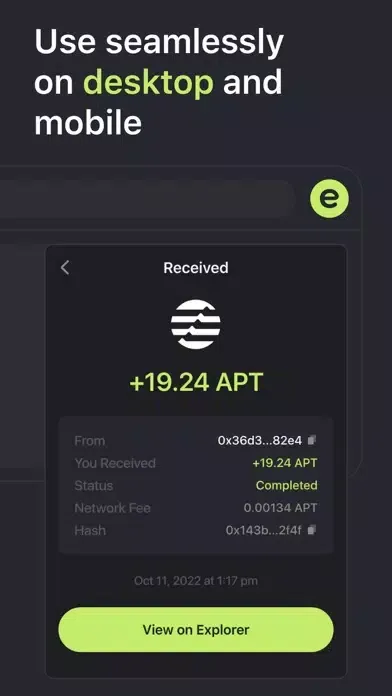 Captures d'écran de EVO Wallet - Aptos wallet