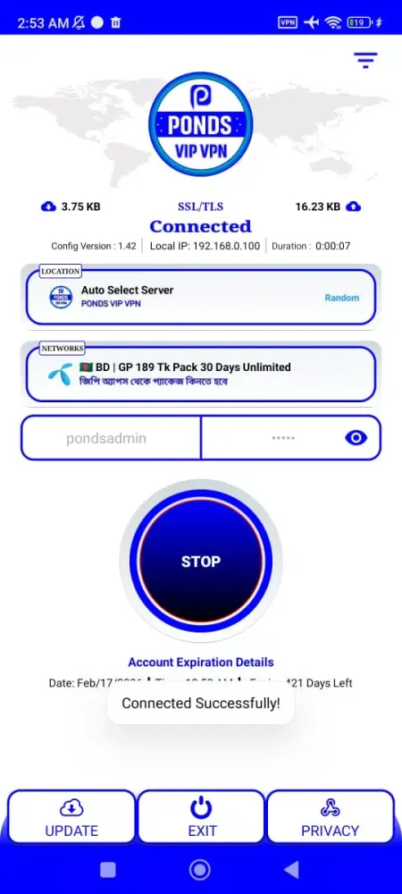 Capturas de tela do PONDS VIP VPN