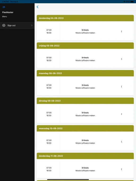 Ảnh chụp màn hình của Flexmaster app iPad 