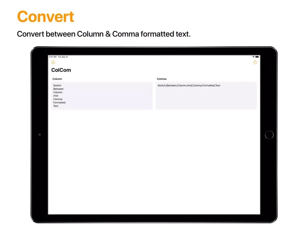 Tangkapan skrin ColCom: Convert Column & Comma iPad 