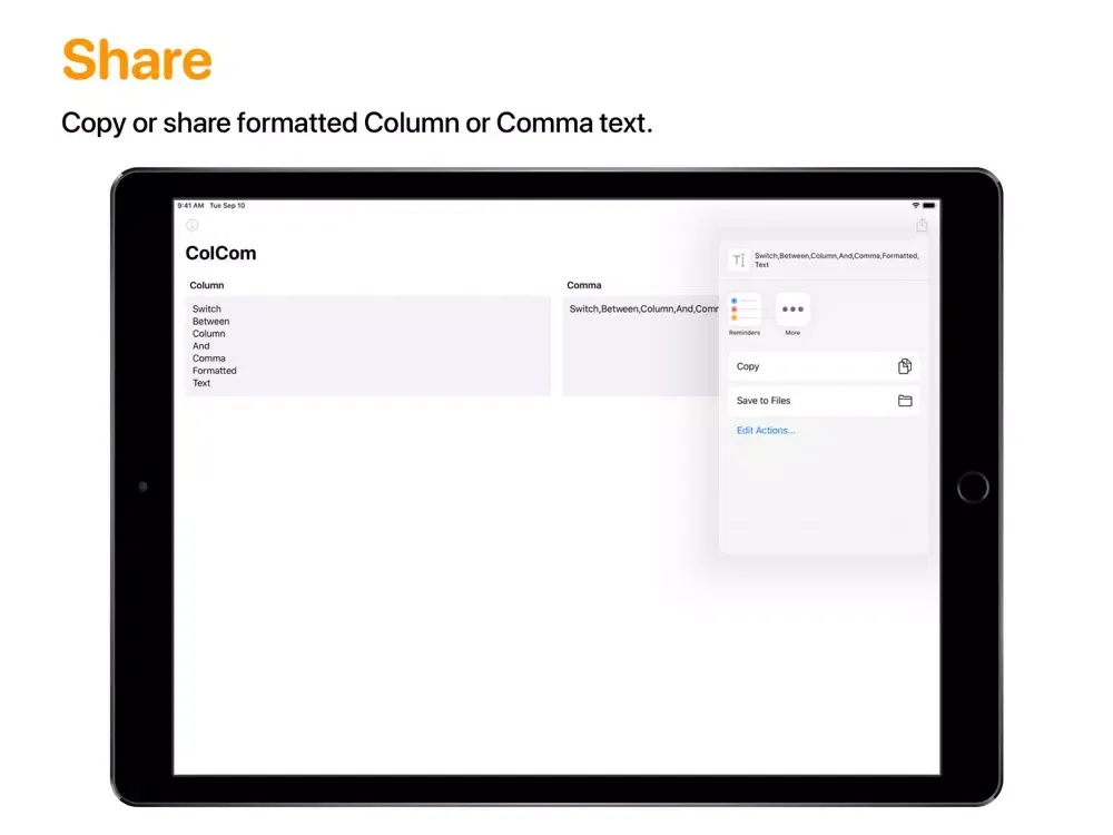 Tangkapan skrin ColCom: Convert Column & Comma iPad 