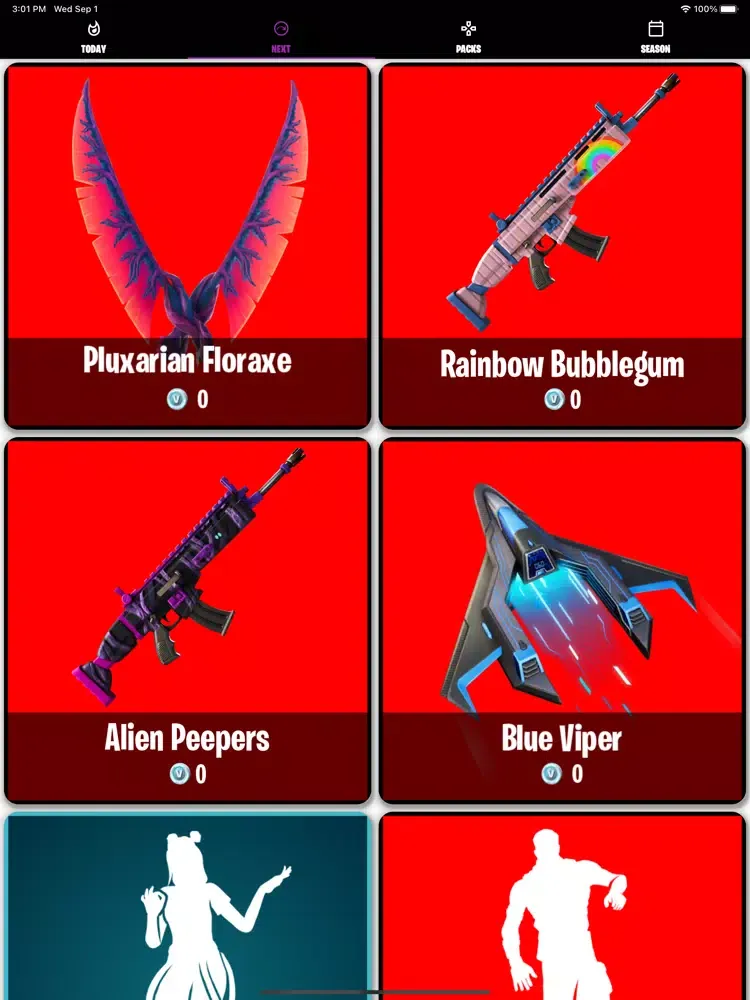 Ảnh chụp màn hình của Tracker daily Fortnite shop iPad 