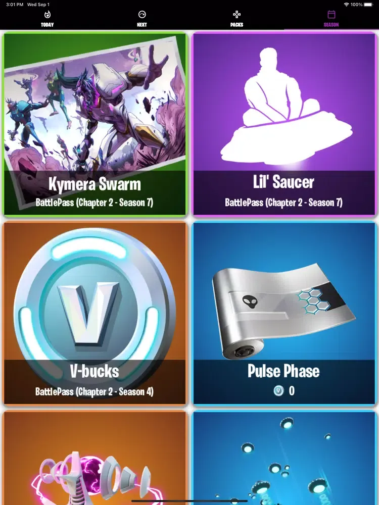 Ảnh chụp màn hình của Tracker daily Fortnite shop iPad 