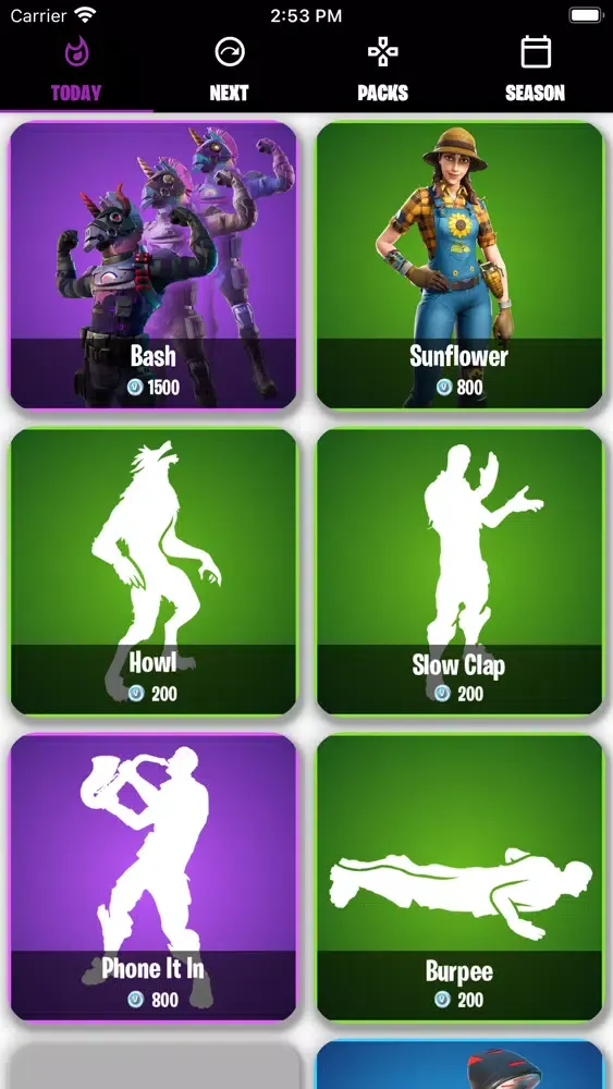 Ảnh chụp màn hình của Tracker daily Fortnite shop