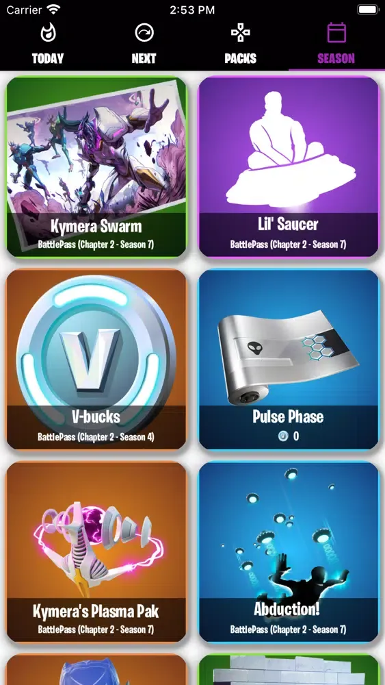 Ảnh chụp màn hình của Tracker daily Fortnite shop