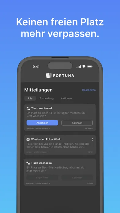 Fortuna Poker-Anmeldung Screenshots