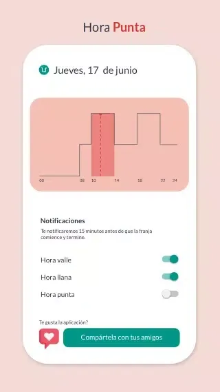 Ảnh chụp màn hình của Hora Valle. Precio de la luz