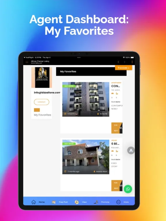 Tangkapan skrin Horizon Listing Africa iPad 