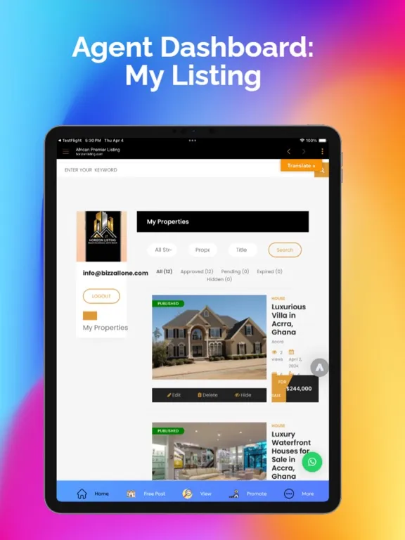 Tangkapan skrin Horizon Listing Africa iPad 