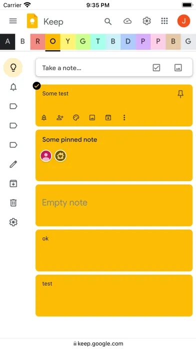 Capturas de tela do Category Tabs for Google Keep