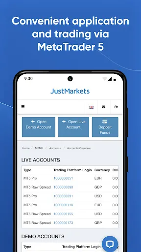 JustMarkets سکرین شاٹس