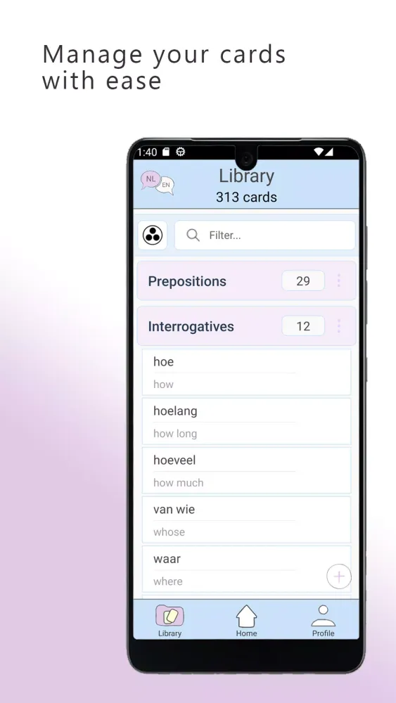 Tangkapan layar Language Flashcards - Kortz
