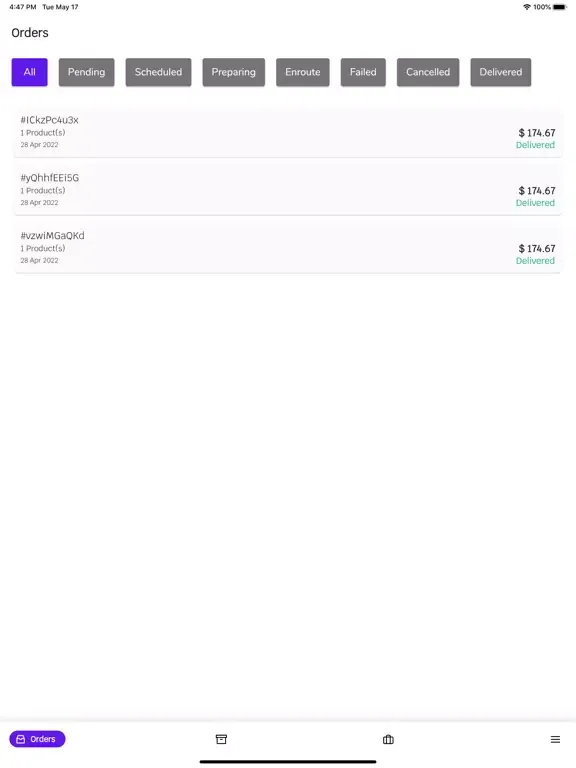 Tangkapan layar Kurierando Vendor iPad 